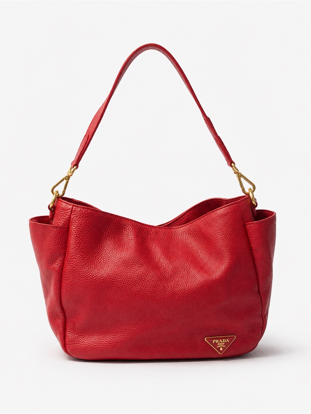 Prada Red Pebbled Leather Shoulder Bag with Gold Hardware
